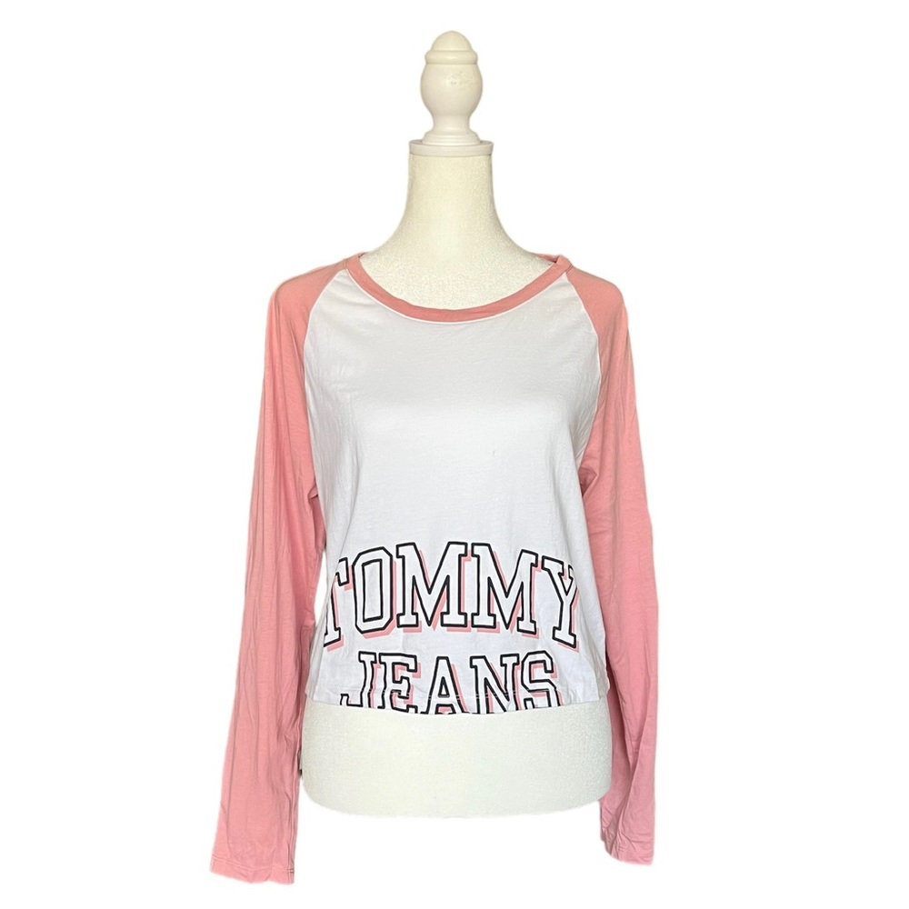 Tommy Jeans Long Sleeve Pink White Crop top size S/M